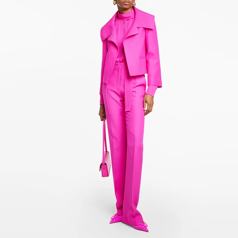 

Hot Pink Women Suit Pants Set 2 Piece Blazer+Trousers Formal Office Prom Jacket Party Evening Office Lady Coat