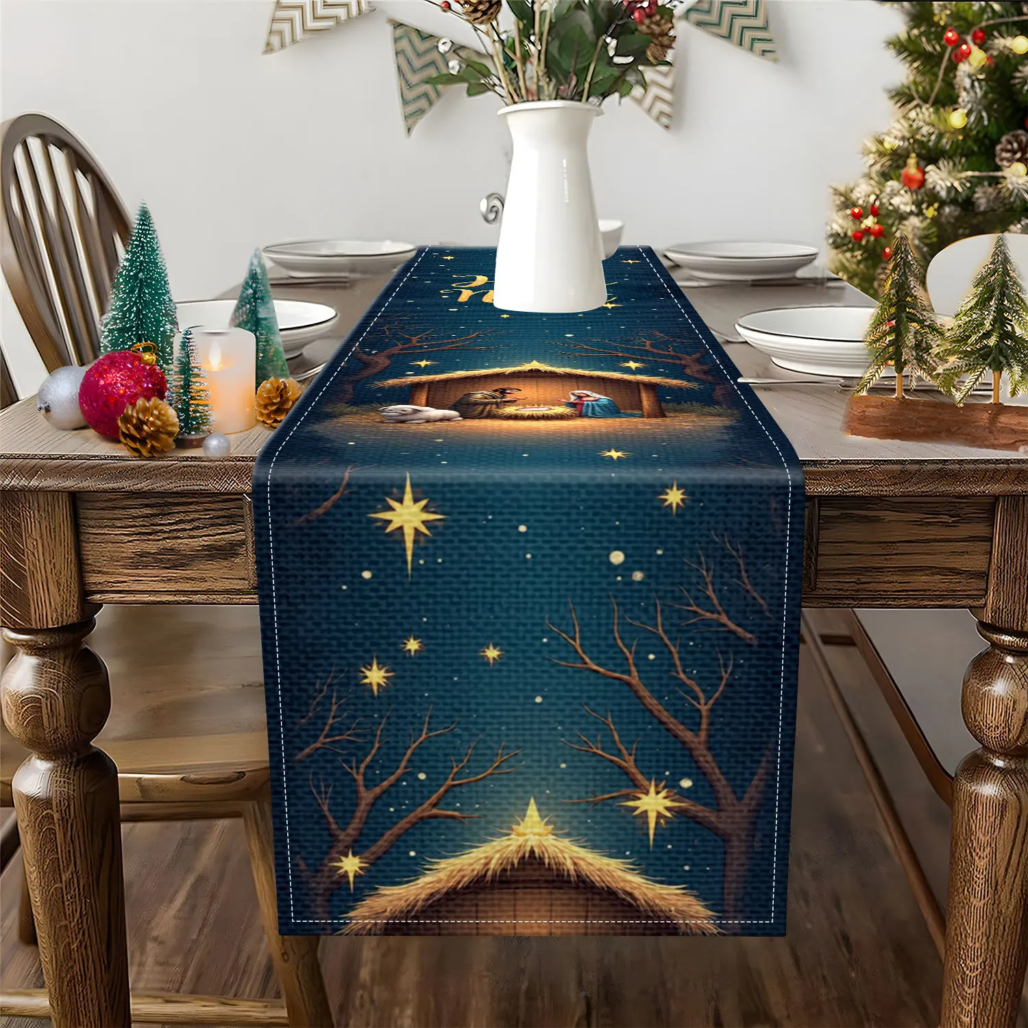 1 buah taplak meja bertema Nat - Christmas Table Runner ulasan dan harga
