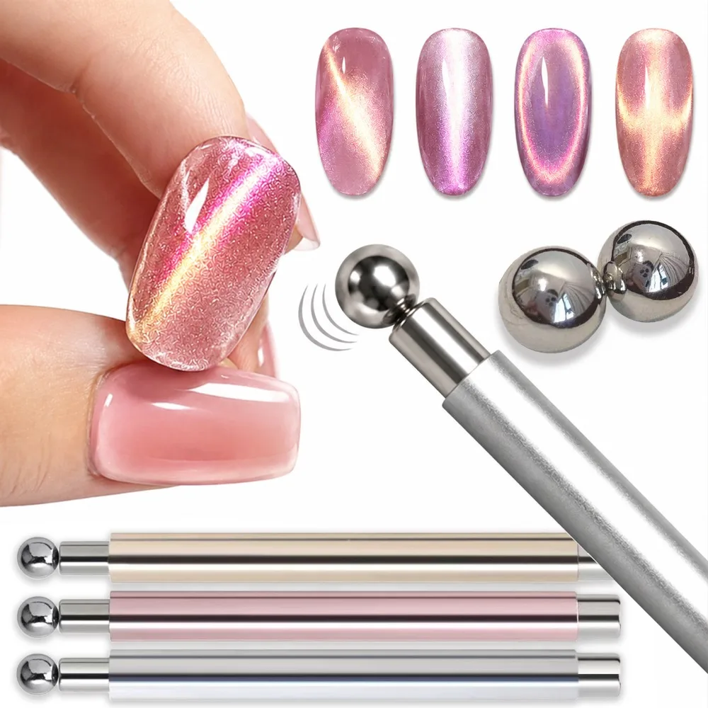 1/2Pcs Nail Cat Eye Magnetic Ball With Nail Magnetic Stick Tool Set Double-head Strong Magnet Pen 3D Cat Eye Gel Nail Supplies
