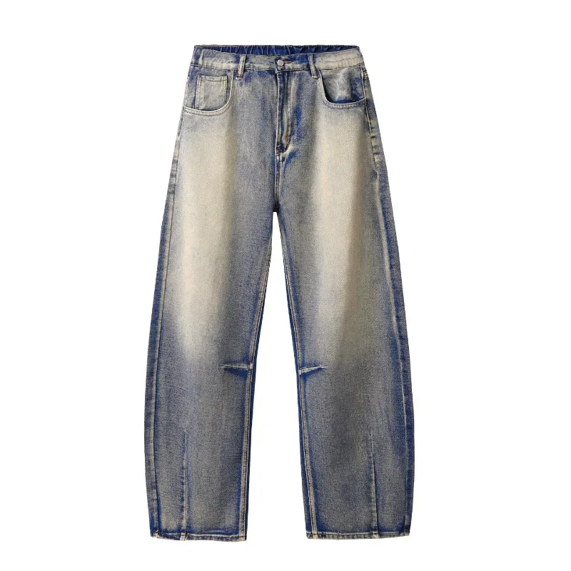 

Men's Jeans Man Pants Dark Jacquard Plaid Loose Baggy Curved Denim Pants High Street Retro Streetwear