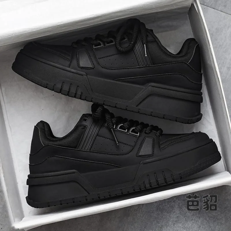 Men's Casual Shoes 2026 New Summer Thick Bottom Heightening Board Shoes Sports Work Shoes Black Bread Trendy Shoes