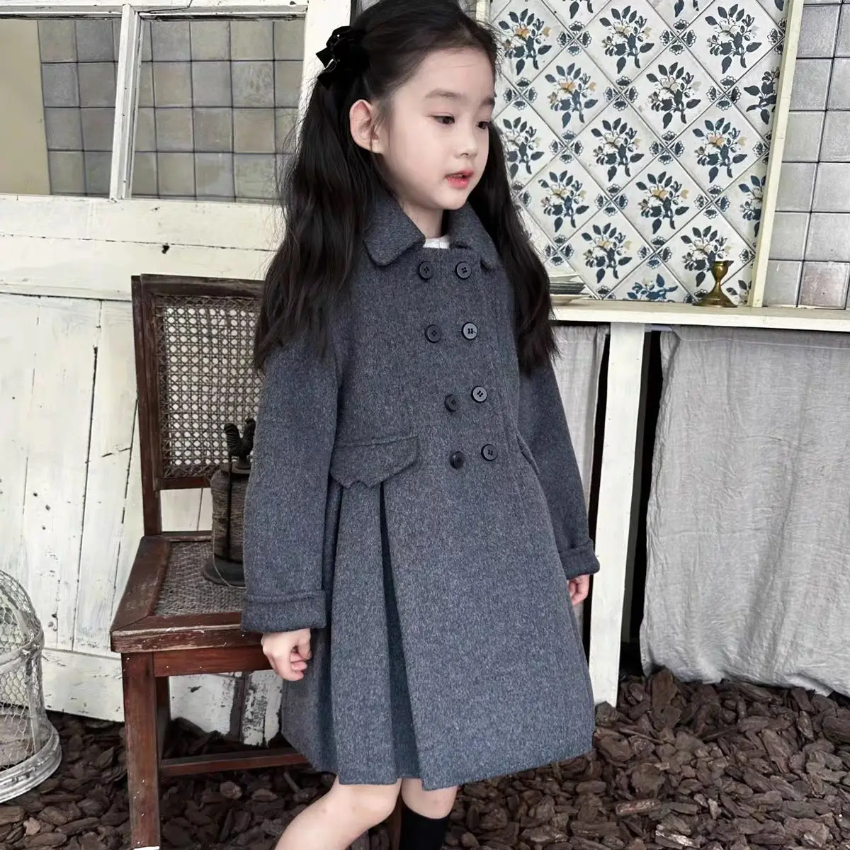 Girls Korean Double-sided Woolen Coat Children Clothing 2025 Spring and Autumn New Baby Stylish Children Woolen Coat