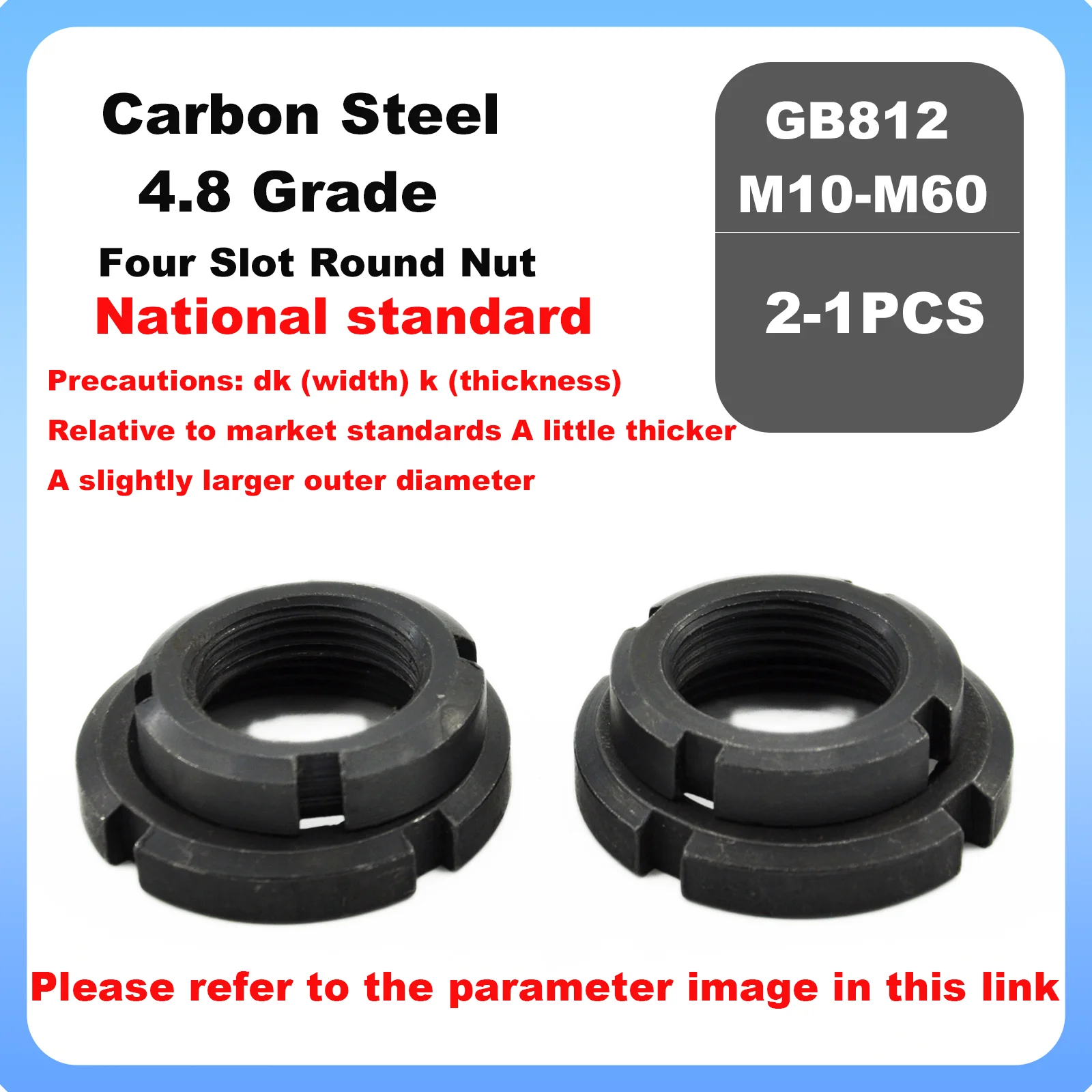 2/1Pcs M10 M12 M14 M16 M18 M20 M22 M24 M25 M26 M28 M30 M32 To M60 GB812 Black Round Nut Slotted Nut Four Slot Nuts Retaining