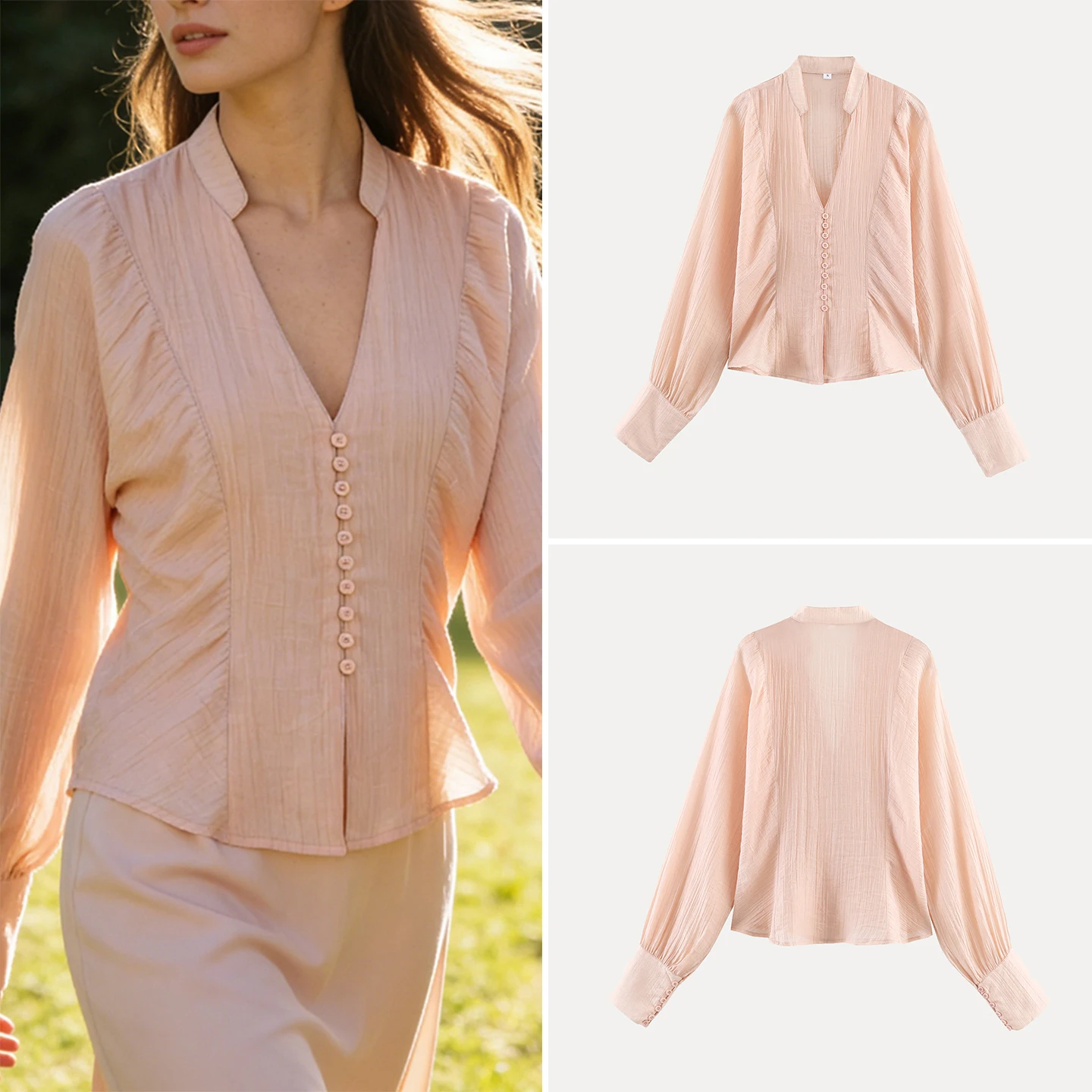 

Fashionable Women's Shirt 2026 Spring Season Waist-Cinching Button Decorated Versatile Personality Match European Style Loose...