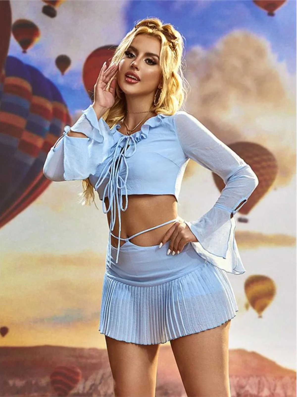 

Short T-shirt Pleated Skirt Fashion Suit Women's Short Sleeve Long Sleeve Fashion Set 18-25 Years Old Autumn Season