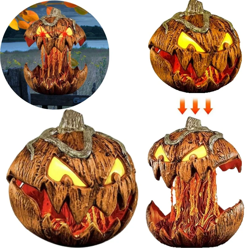 

Halloween Rising Sound Scary Pumpkin Head Yard Decoration for Outdoor Garden Party Spooky Decor with Motion and Voice Effects