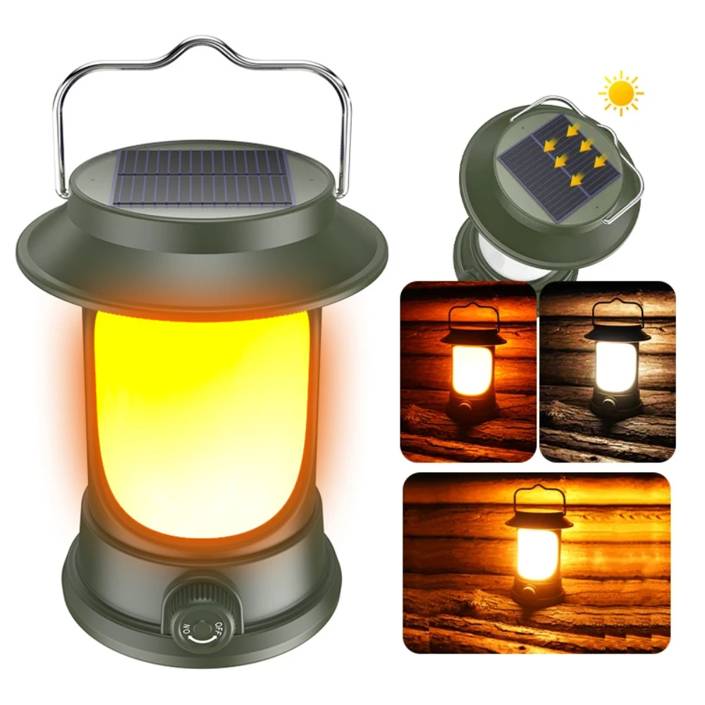 Portátil Solar Vintage Camping Lantern USB Recarregável, Pendurado Tent Light, Regulável, Noite, Caminhadas, Pesca, Lâmpada de emergência