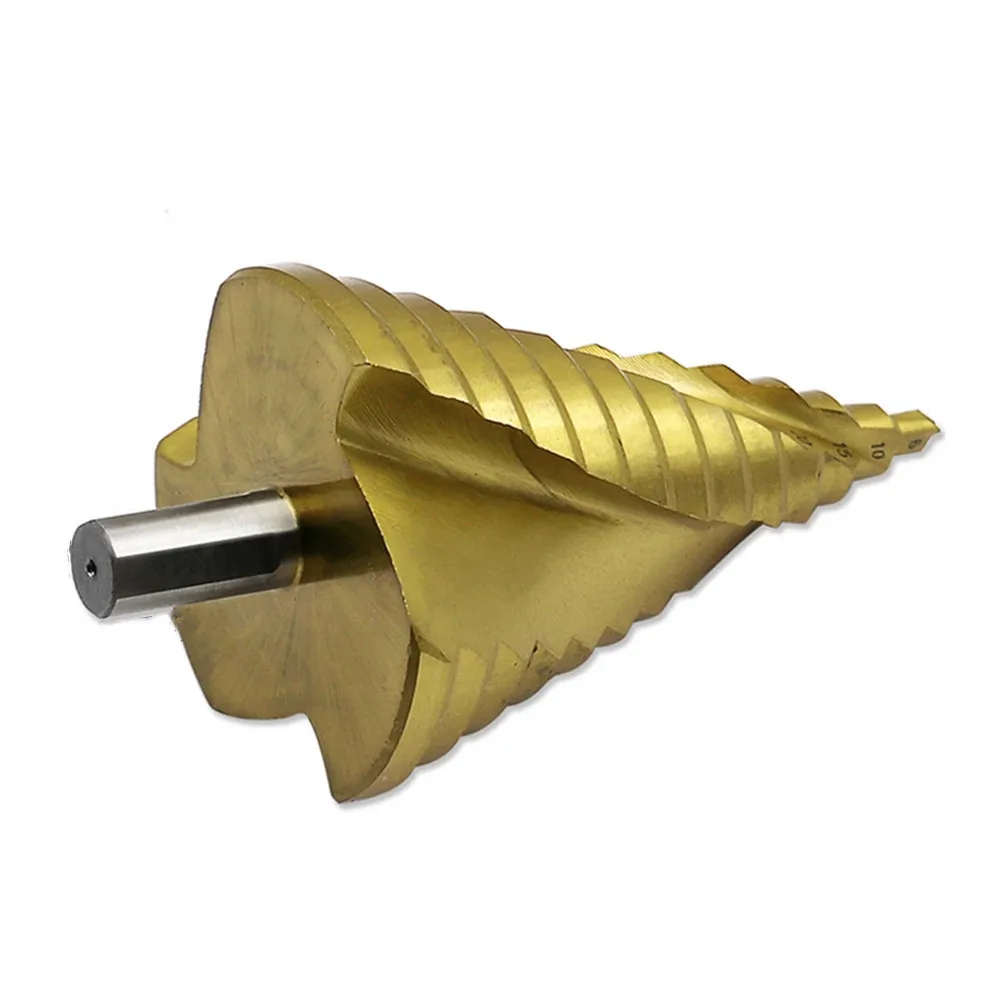 6-65mm Step Drill Bit Spiral Groove Pagoda Hole Cutter Metal Cone Drill Bit Triangular Shank Hole Opener Titanium Coated HSS
