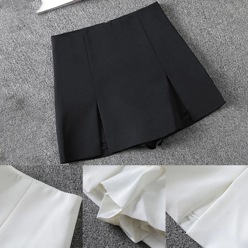 A-line Skirt Shorts Breathable High Waist Solid Color Split Spring Summer Vintage Above The Knee Party Fashion