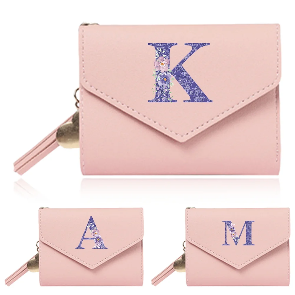 

Модные кошельки на молнии, мини-кошельки, кошельки для монет, держатель для карт, сумка для хранения, фиолетовая женская сумка с цветочным принтом