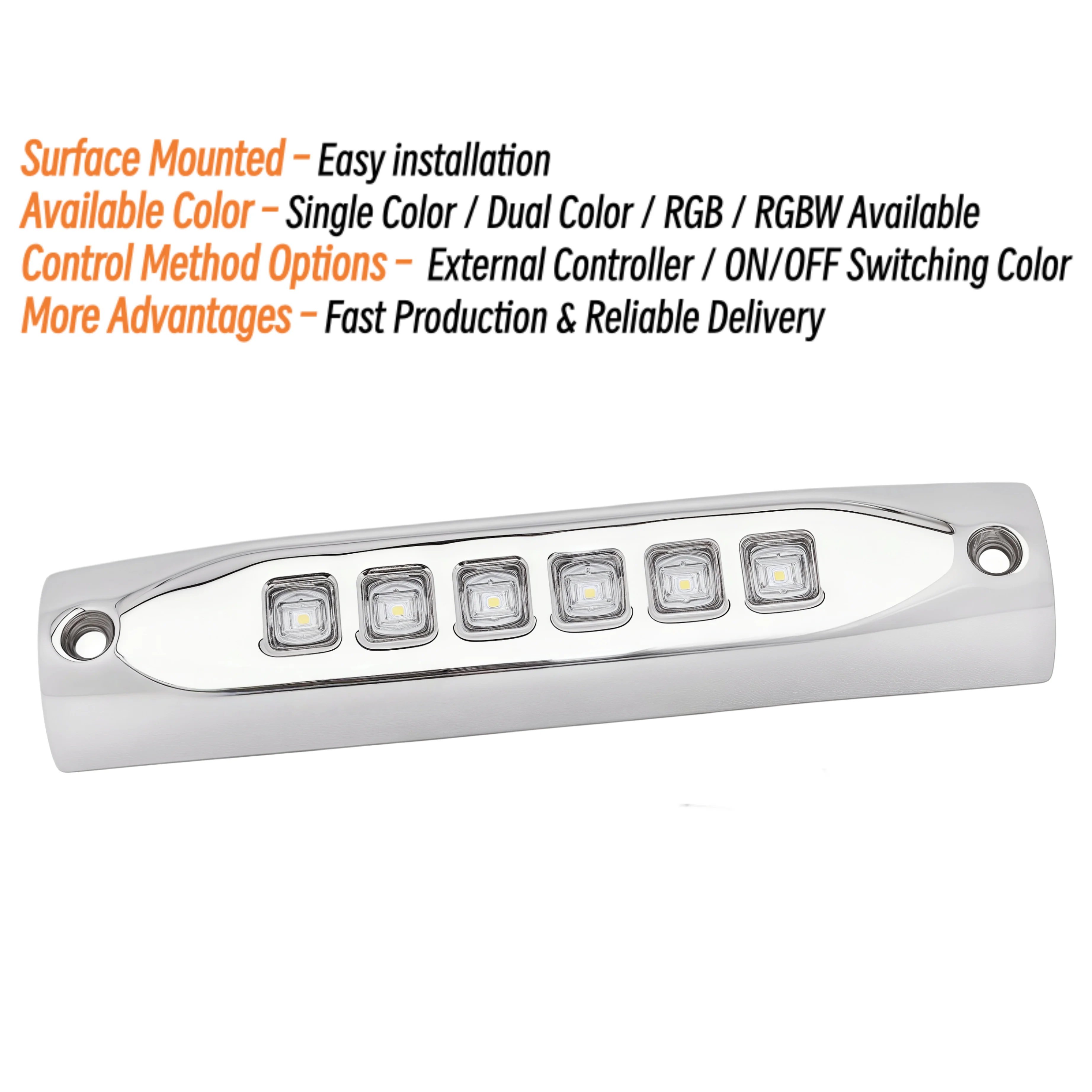 6W 12VDC 24VDC Color Changing 316 Stainless Steel Skiff Yacht Kayak Boat LED Guardrail Light Lights