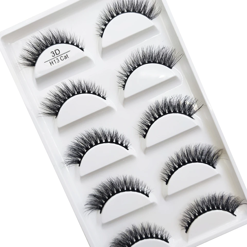 5 pares de pestañas postizas 3D naturales, pestañas de visón falso, pestañas postizas para ojos, maquillaje de belleza, herramientas, H13 Mini Cat 4