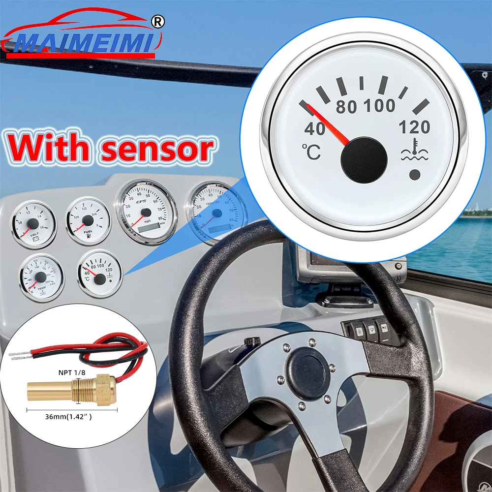 

40-120℃ Water Temp Meter 7-color backlight Digital pointer Car Gauge With Alarm With Coolant Temperature Sensors for car boat