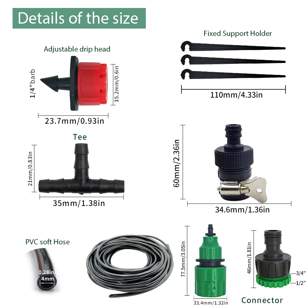 15M-25M Micro Drip Watering Kit Garden DIY Automatic Irrigation System & Adjustable Dripper 4/7'' Hose for Greenhouse