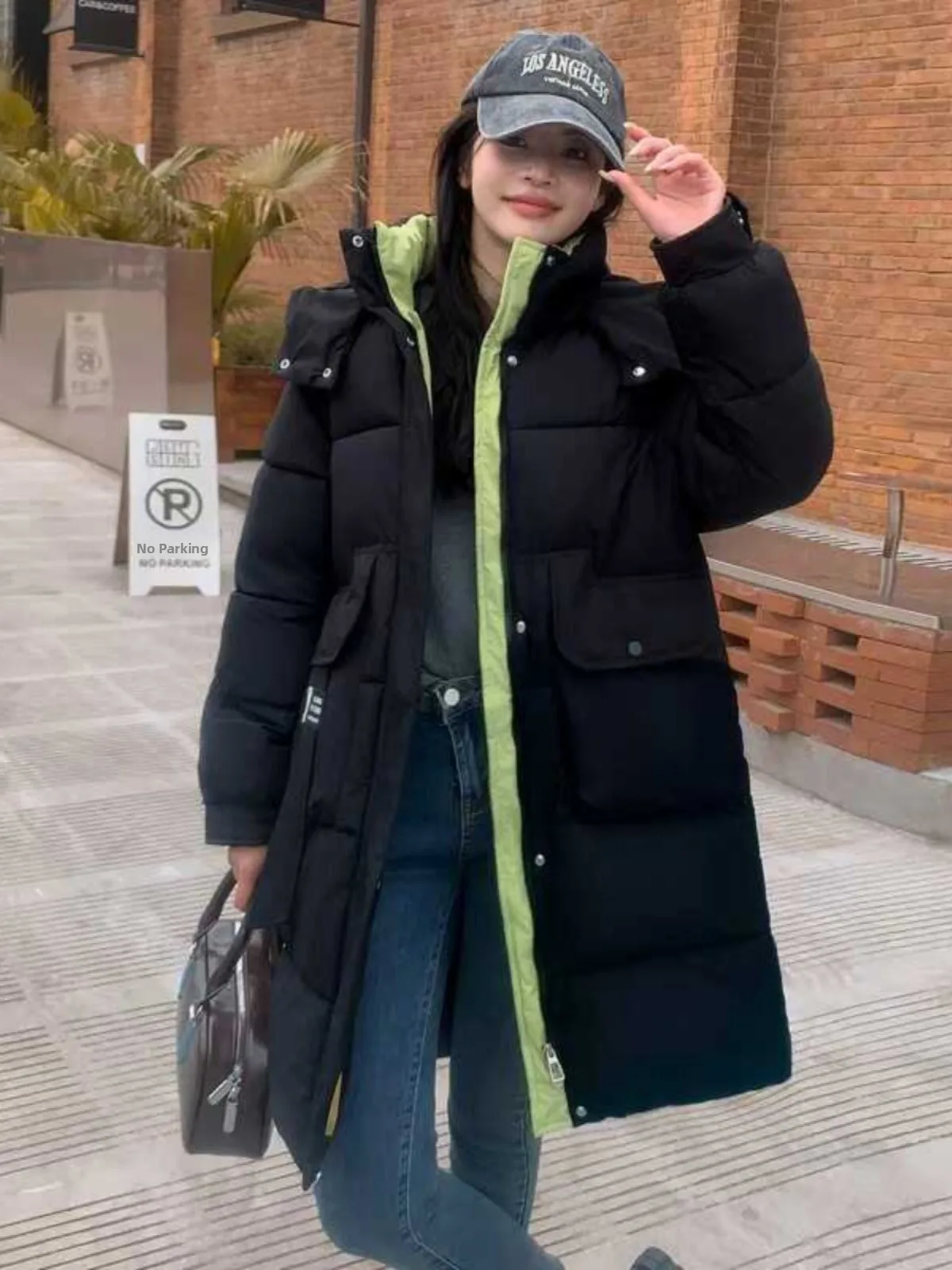 

Женская повседневная стеганая хлопковая куртка средней длины с поясом в корейском стиле, осенне-зимняя модная верхняя одежда