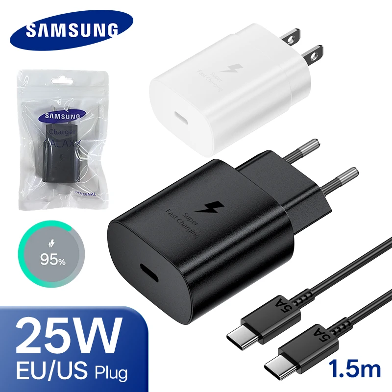 Samsung 25w Fast Charger USB C EU US Adapter Galaxy Z Fold Z Flip 6 A55 A16 A25 A73 5G S24 S23 S22 S21 FE S10 Note 20 Ultra M54