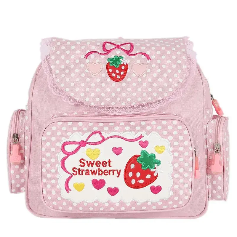 2024 Pink Girl Embroidery Strawberry Children\'s Schoolbag Student Birthday Gift New Japanese Cartoon Pink Backpack Book Bags