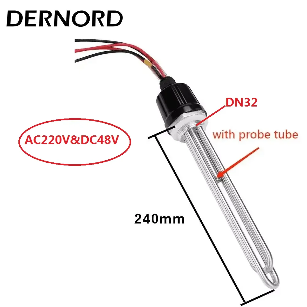 DERNORD Combined Solar Water Heater with Thermostat AC&DC DN32 Electric Tubular Heater with Probe Tube 220v 1500w&48v 1000 SS304