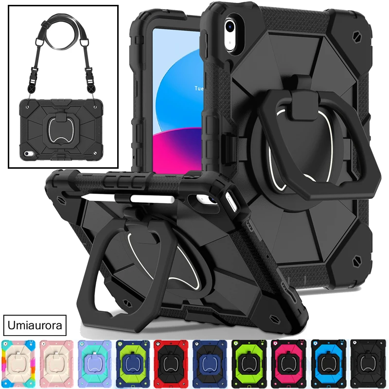 

Для iPad 11-й 11 дюймов A16 7-й 8-й 9-й 10,2 10-го поколения 10,9 Pro 9,7 Прочный прочный чехол для планшета с кольцом-подставкой и ремешком Funda