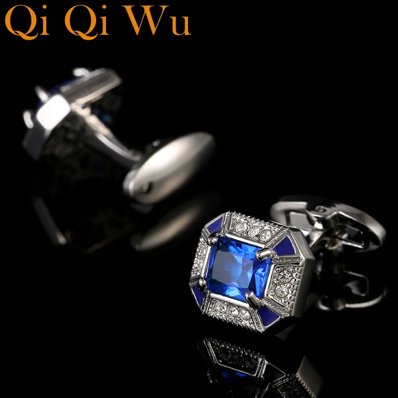 High Quality Mens Luxury Blue Crystal Cufflinks Suit Shirt Cuff Wedding Groom Gift Jewelry For Wedding Bridal Father Accessorie