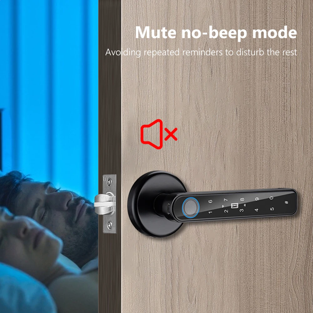 

Биометрический замок-ручка с отпечатком пальца, разблокировка по паролю и ключу, аварийная зарядка Type-C для дверей толщиной 3.5-6.5 см