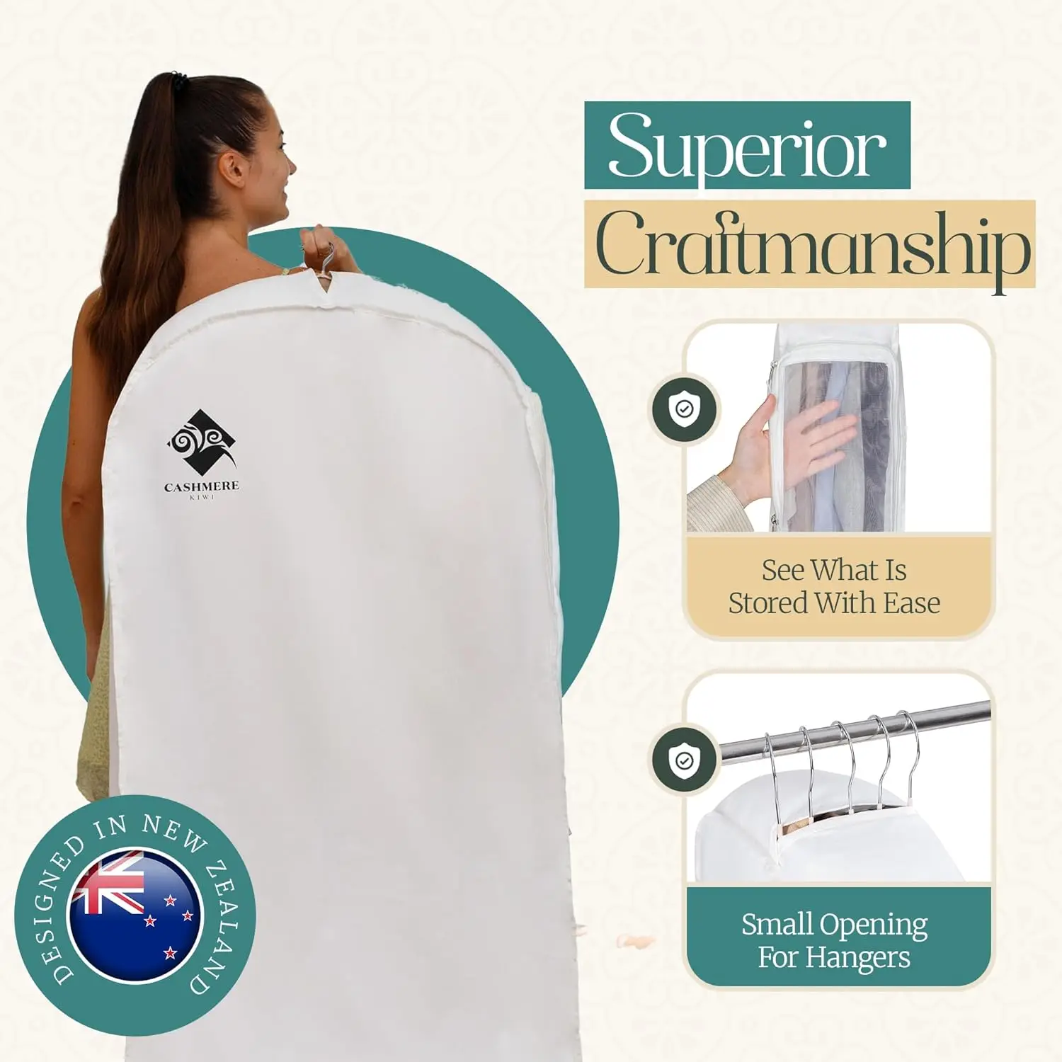 Bolsa de roupas de algodão de 60 polegadas com blocos de cedro para armazenamento e proteção de roupas, ideal para vestidos e casacos