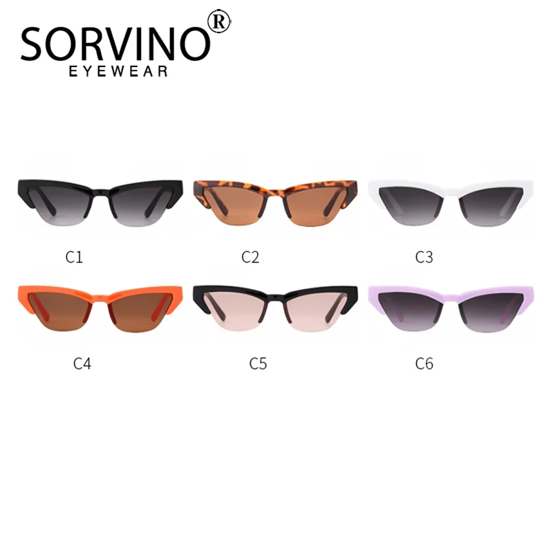 SORVINO Retro Cat Eye Sunglasses Women Rimless Half Frame Titanium Small Black 90s Luxury Designer Sun Glasses Shades UV400