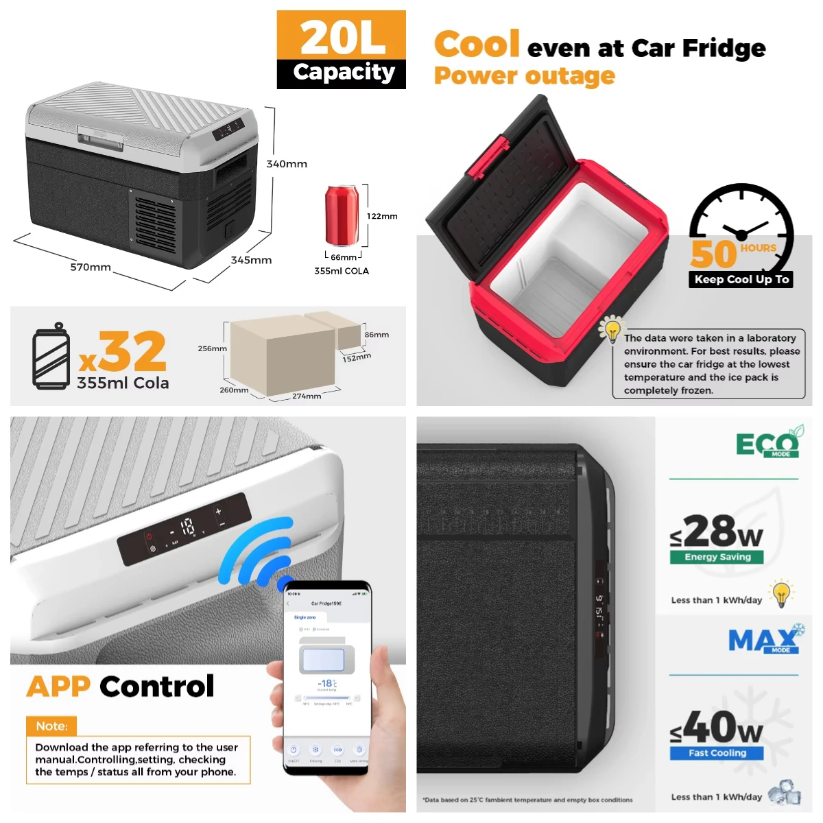 

20L Portable Compressor Mini Car Freezer, Low Noise Energy Saving Sports Design Plastic Refrigerator