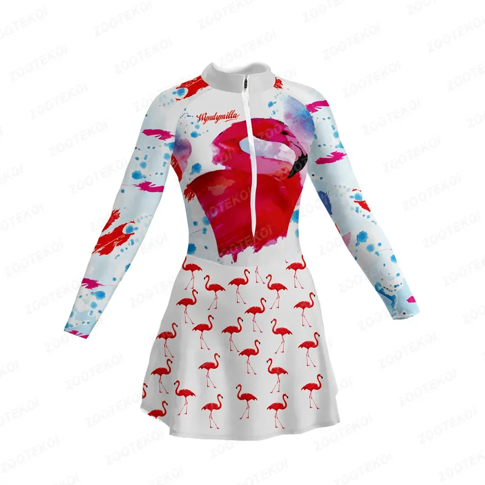 Women Cycling Jumpsuit Mini Skirt Macaquinho Saia Long Sleeve Bike Monkey Dress Vestidinho Triathlon Bodysuits Running Clothing