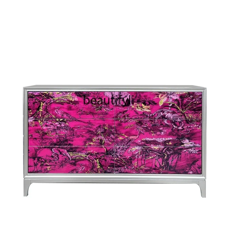 

xz1Italian Bedroom Painted Solid Wood Chest of Drawer Decorative Locker Entrance Living Room Light Luxury Sideboard Cabinet