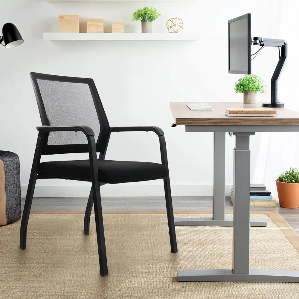 Desk Chair No Wheels, Arm Chair Ergonomic Lumbar Support Thickened Seat Cushion, Waiting Room Chairs Office School Church Recept