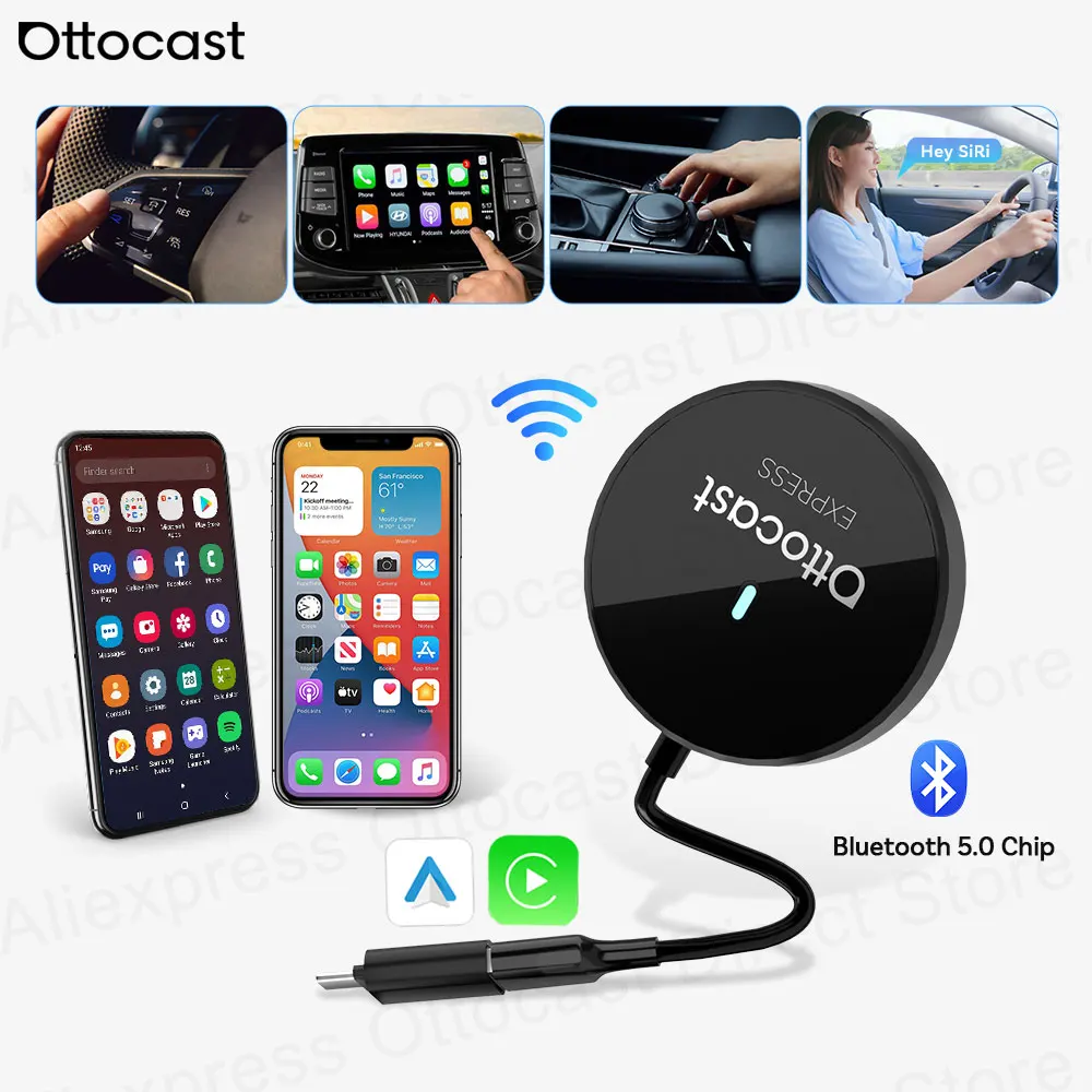 

2025 New Mini Express Wireless CarPlay Android Auto Adapter For Audi Toyota VW Peugeot Wired CarPlay Android Auto Car Plug Play