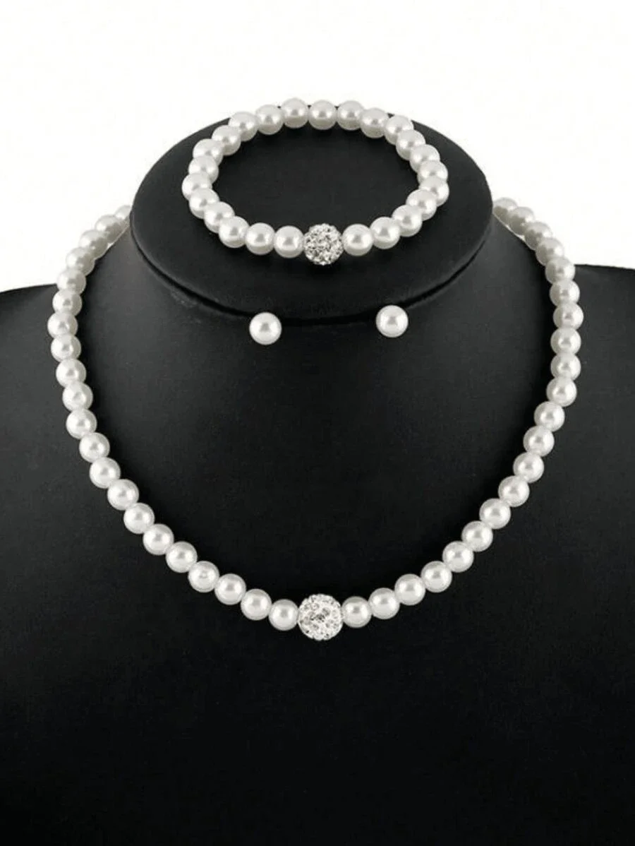 4pc Faux Pearl Beaded Jewelry Set, Elegant Gift for Parties