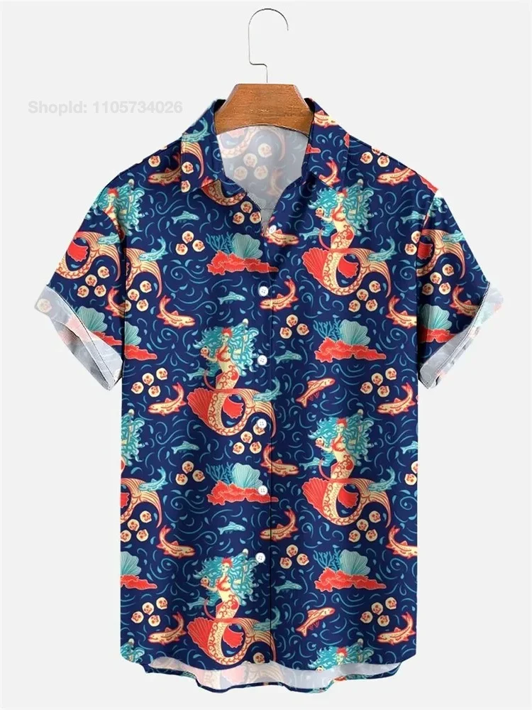 Stylish Mens Oversized Y2k Shirt Short Sleeve Hawaiian Chinese Style Streetwear Tops Summer 2023 - Modern Premium Fashion