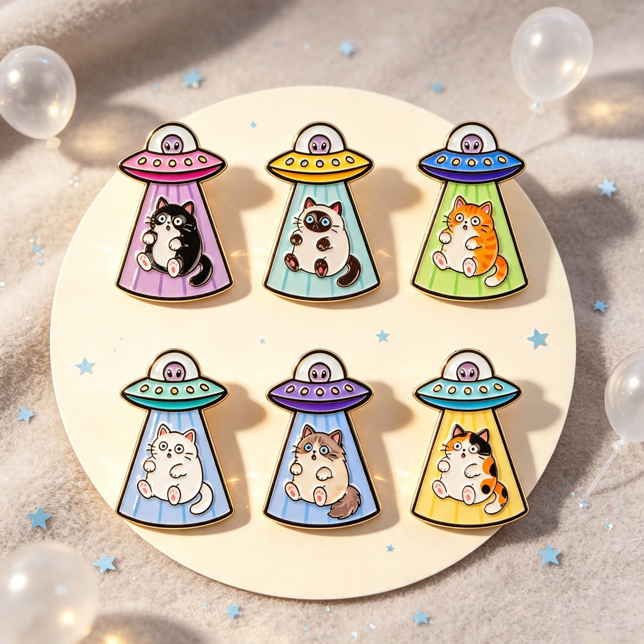 6pcs UFO Alien Cat Enamel Pin Set Funny Spaceship Brooches Woman Men Backpack Accessories Bags Badge Lapel Jewelry Friends Gift