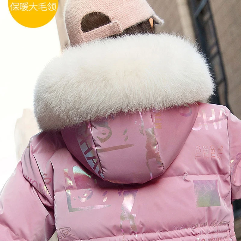 6-14 Years Girls Down Jacket Winter Keep Warm Long Style Parka Hooded Zipper Fur Collar Girls Outerwear Christmas Kids Clothes