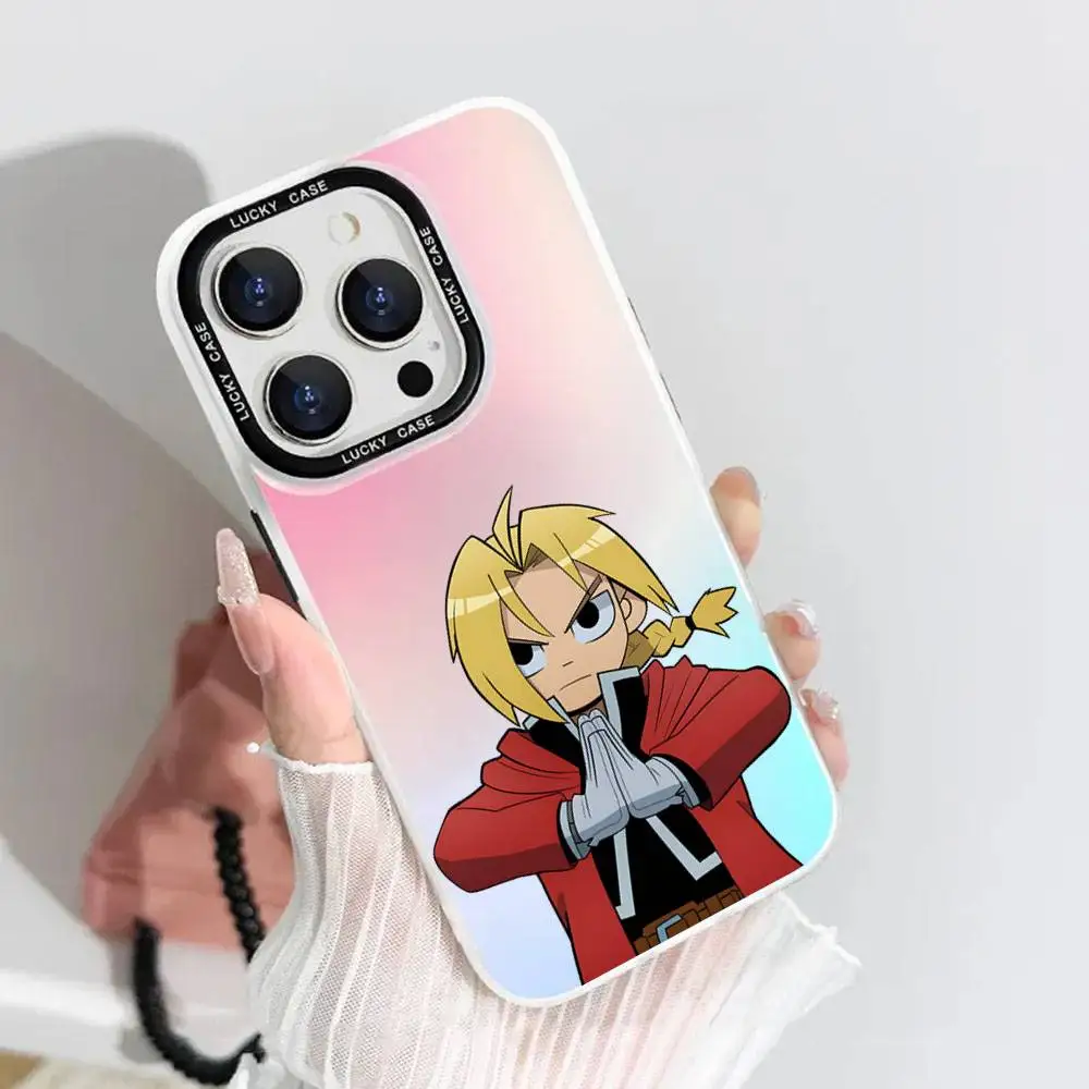 1pc Fullmetal Alchemist Phone Case Laser IMD Color Silver Shell For IPhone 17 16 15 14 13 12 11 Air Pro Max Plus