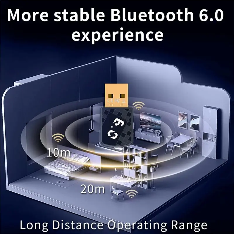 New--USB Bluetooth6.0 Dongle Bluetooth6.0 Receiver Transmitter Adapter For Bluetooth Keyboard Mouse Headphone Speaker