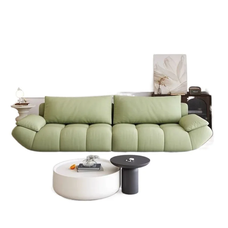 

Cream style fabric sofa puff living room small apartment simple and modern
