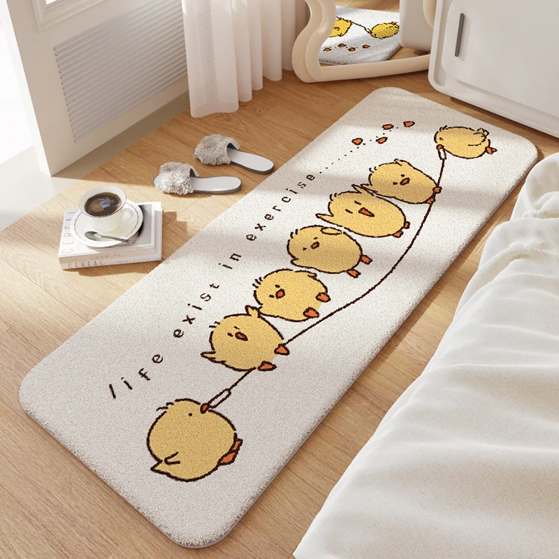 Cartoon Lamb Wool Rug Non-Slip Backing, TPR Latex Bedside Floor Mat, Plush Skin-Friendly Carpet for Bedroom, Home Decor 60x180CM