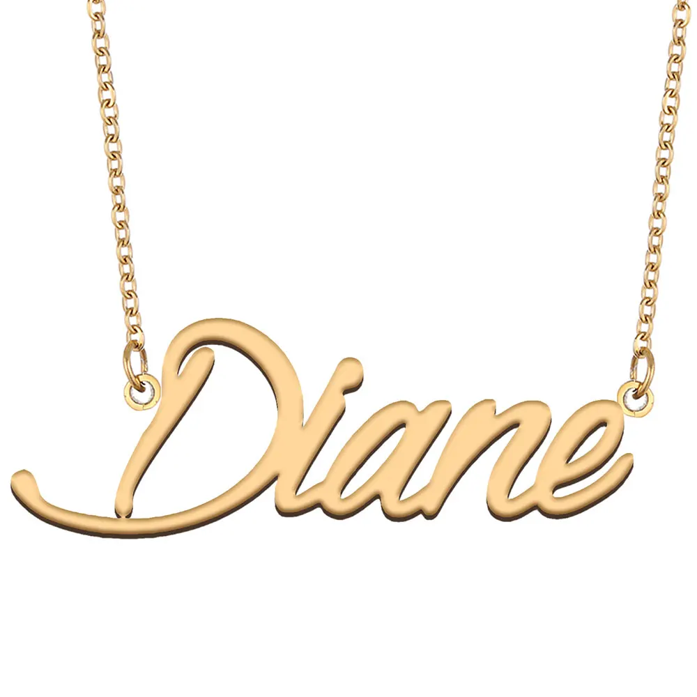 

Diane Name Necklace for Women Gold Color Nameplate Pendant Stainless Steel Jewelry Collares Para Mujer Letters Choker