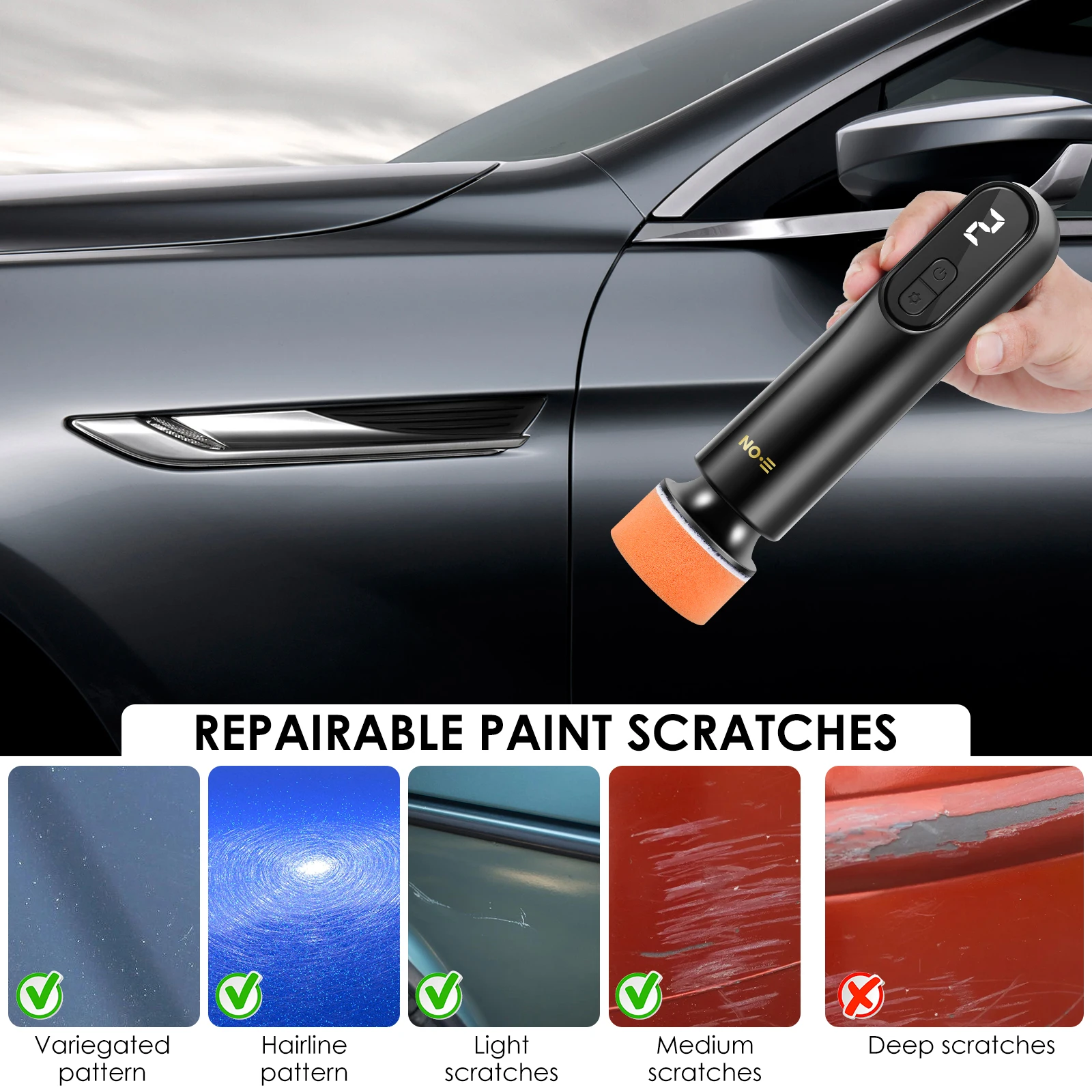 Portable Mini Rechargeable Car Polisher Electric Car Detailing Polishing Repair Kit LED Display Car Scratch Removal Polisher