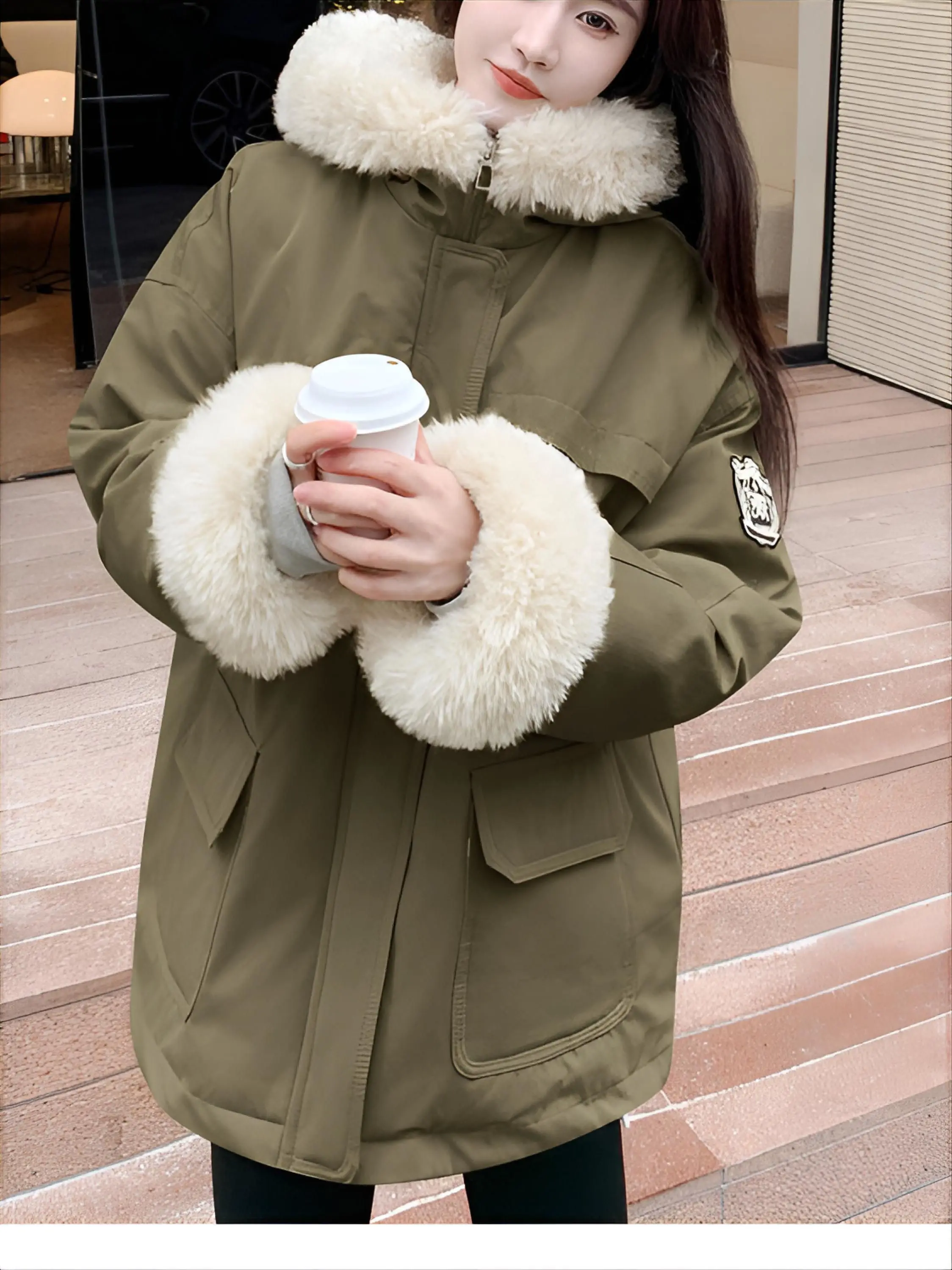 

Зимняя женская парка с капюшоном, легкая, с высоким воротником, теплая, облегающая, натуральная, регулируемая, без пуговиц, для офиса