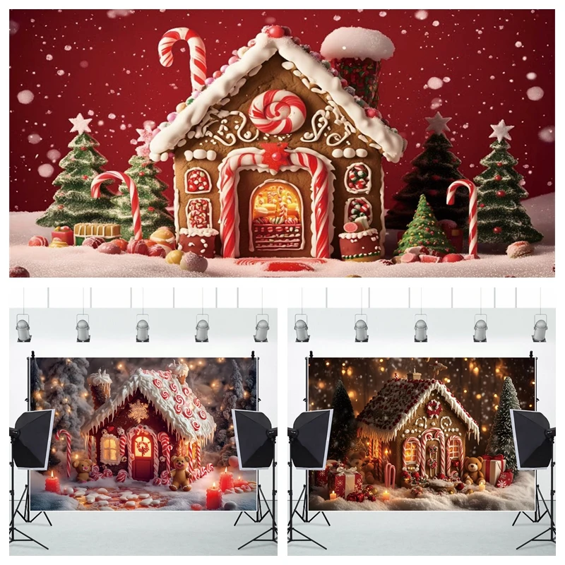 

Merry Christmas Red Candy House Backdrop Photography Winter Baby Photo Photographic Family Party Decor Background Photo Studio