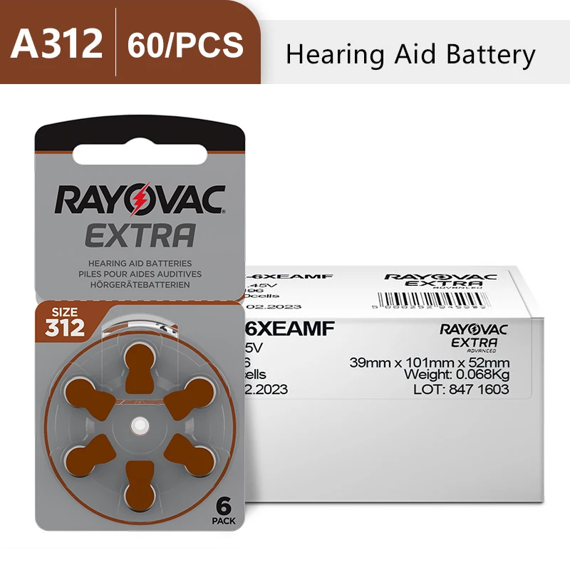 Zinc Air Button Cell Battery 312 A312 P312 PR41 1.45V 60PCS for UK ITC Hearing Aids Long Lasting Replacement Power