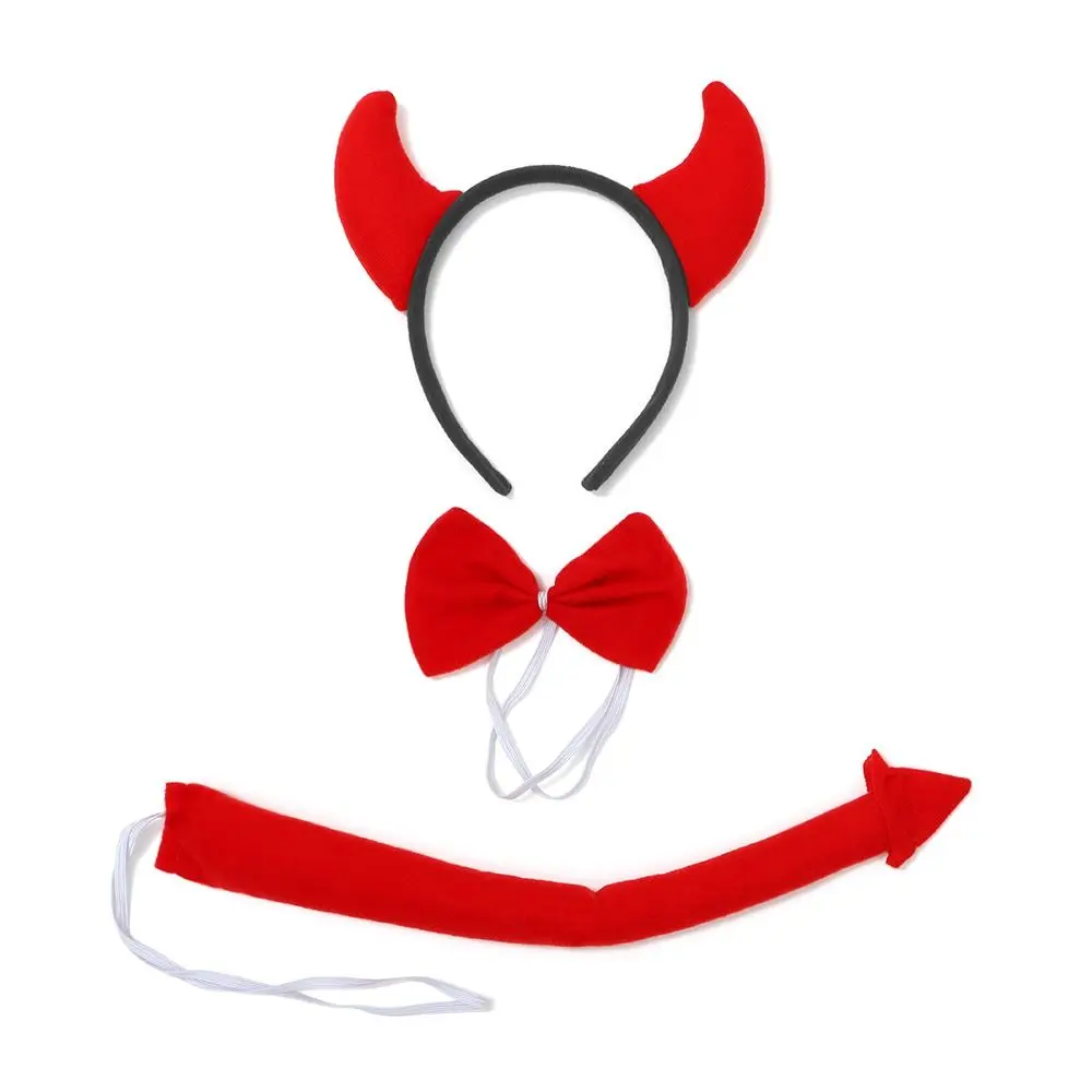 Carnival-Themed Red Halloween Devil Costume Set Demon Costume Cosplay Devil Horn Headband Devil Tail + Bowtie for Party Props