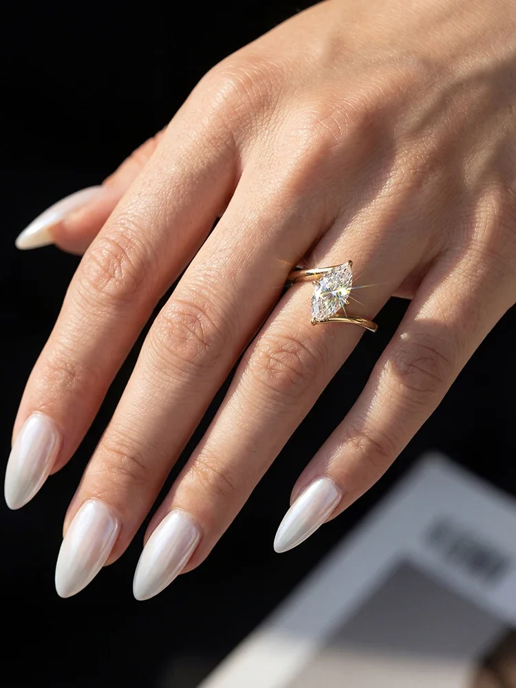 Luxuriöser Echter 2CT Moissanit Diamant Marquise Ring für Damen 925 Sterling Silber Verlobungs- und Hochzeitsring Hochwertige Feine Schmuckstücke – Detail 4