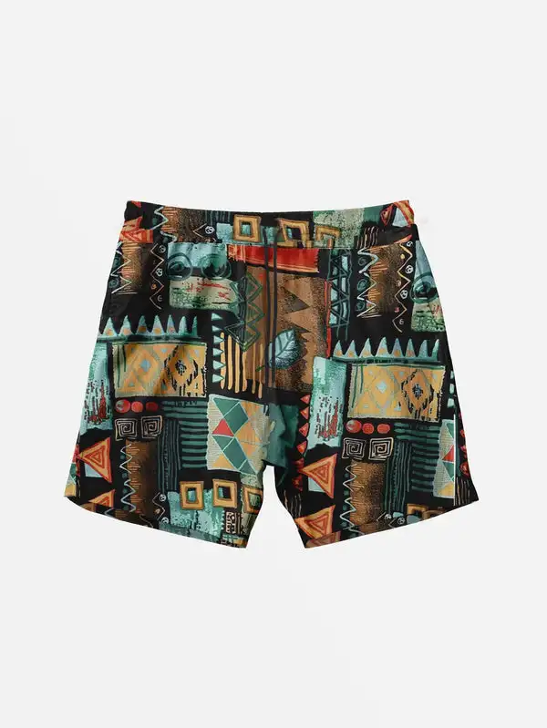 

Мужские гавайские плавки с 3D ретро-этническим принтом, пляжные шорты, быстросохнущие спортивные шорты для отдыха на открытом воздухе, модные мужские шорты