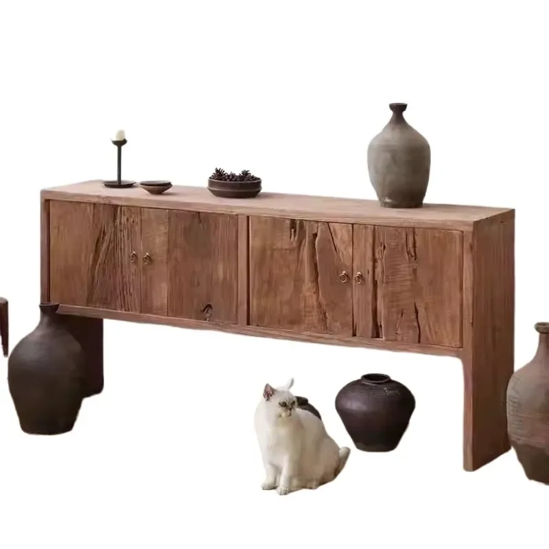 

Medieval French Solid Wood Carving Entrance Cabinet American Wabi Side Cabinet Locker Log Color Retro TV Cabinet