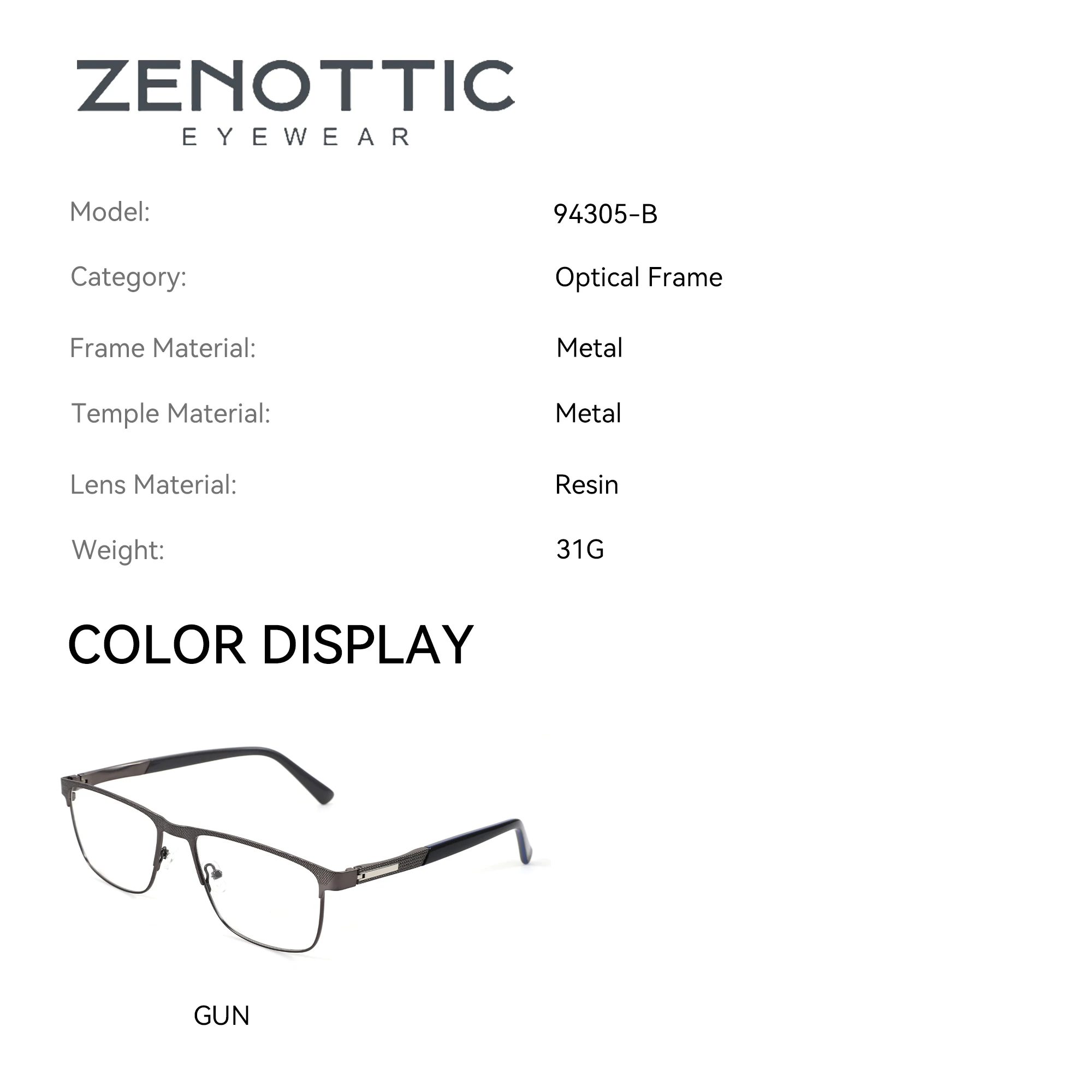 ZENOTTIC (XXL Size) Metal Square Myopia Prescription Glasses For Men Double Bridge Blue Light Photochromic Optical Eyeglasses